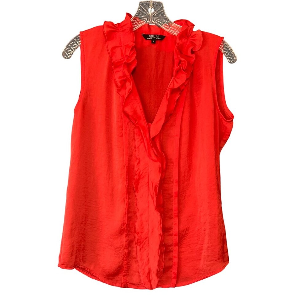 Renuar Womens Sleeveless Coral Orange Ruffle Blouse Size 4 Top